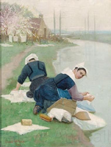 Lionel Walden Women Washing Laundry on a River Bank
